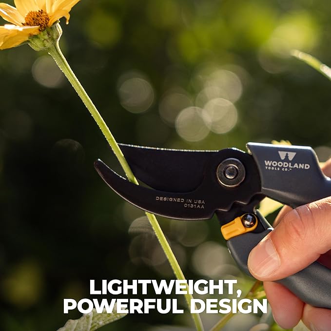 Woodland Tools Co. Duralight Bypass Pruning Shears – 5/8" Cut Capacity, Lightweight Hand Pruner, High Carbon Steel Blade, Adjustable Lock, Internal Spring, Soft Grip Garden Tool for Plants and Shrubs