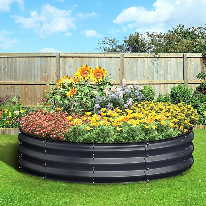 Galvanized Raised Garden Bed, 4x4x1 FT Round Raised Garden Bed for Gardening, Large Metal Planter Box for Vegetables Flower Herb(Midnight Gray)