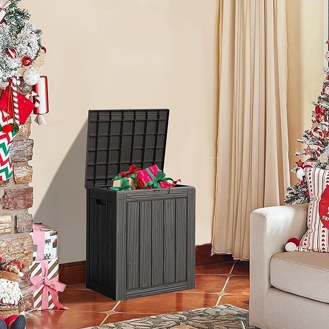 Mersco 28 Gallon Double-Wall Resin Deck Box - Lockable Waterproof Outdoor Storage Box, 151lbs Capacity & Doubles as Seating for Patio Furniture - Garden Tools, Pool Accessories （Black）