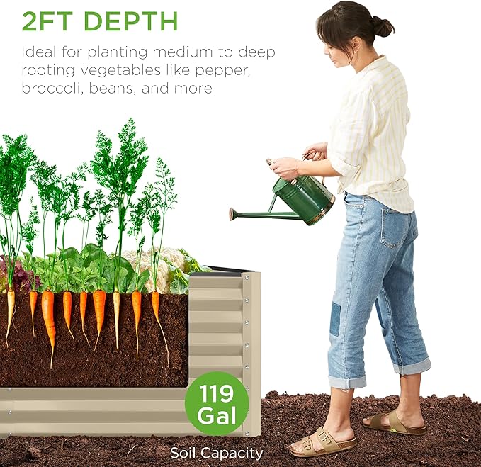 Best Choice Products 4x2x2ft Outdoor Metal Raised Garden Bed, Deep Root Planter Box for Vegetables, Flowers, Herbs w/ 119 Gallon Capacity - Beige
