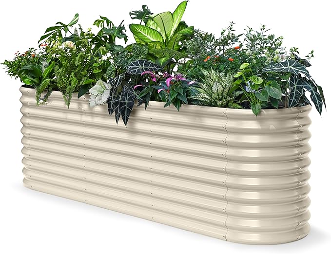 Raised Garden Bed 8x2x2.5 ft, 30" Extra Tall Galvanized Metal Planter Boxes Outdoor, Heavy Duty Flower Bed for Vegetable Fruit, Modular Raised Bed Gardening Large Planters - Sand Beige