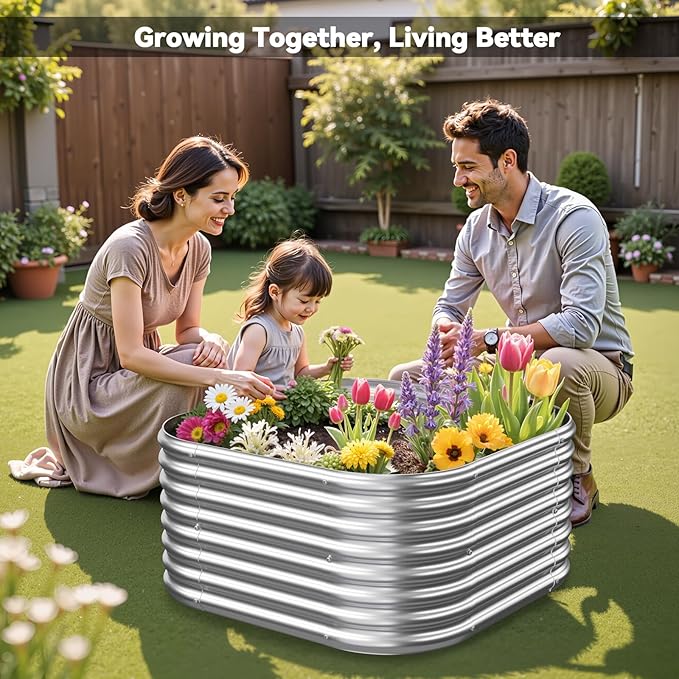 4 Pack 3x3FT Raised Beds for Gardening, Corrugated Galvanized Steel Raised Garden Bed, Outdoor Metal Above Ground Garden Bed for Vegetables and Flowers