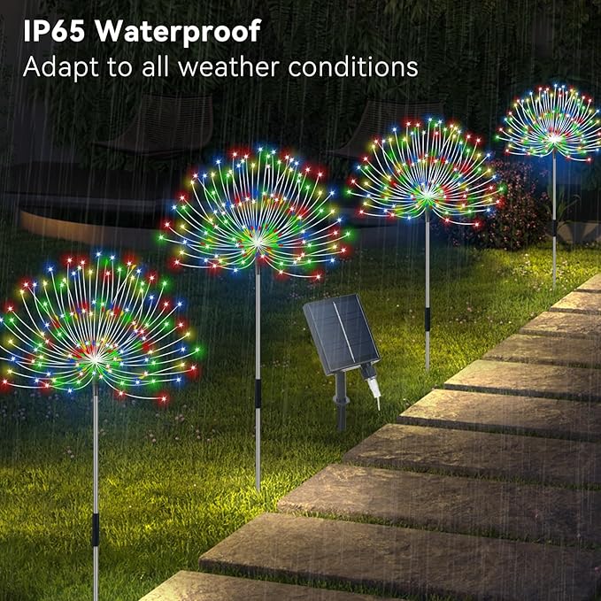 Solar Garden Lights Outdoor Waterproof, 4 Pack Total 480 LED Solar Starburst Sparkler Lights Decorative with 8 Lighting Modes Outside for Flowerbed Pathway Party Christmas Decoration, Multicolor