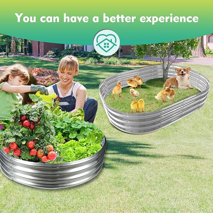 4FT Diameter Galvanized Garden Raised Bed/Plant Box/Fire Pit Ring-0.8mm Thick,12 Inch Tall,Crimped Edge and Corner,No Sharpe,Perfect for Plantings (Silver, 48 Dia X 11.5 inches)