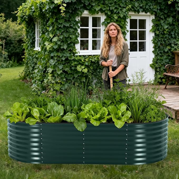 Galvanized Raised Garden Bed Kit with Cover Heavy-Duty Modular Metal Planter Raised Beds for Vegetables with Tool-Assisted Simple Assembly, Reinforced Panels & Optimal Drainage