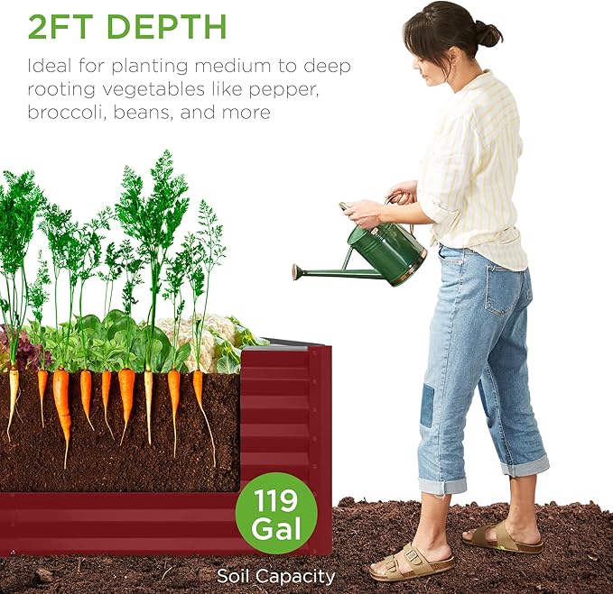 Best Choice Products 4x2x2ft Outdoor Metal Raised Garden Bed, Deep Root Planter Box for Vegetables, Flowers, Herbs w/ 119 Gallon Capacity - Royal Red