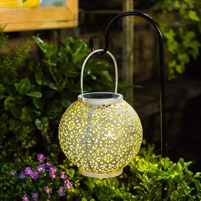 Outdoor Solar Big Lantern Waterproof Garden Decor Gifts for Mom ,Solar Garden Lights for Backyard Table Walkway Christmas Gifts for Grandma Wife (White,1Pack)