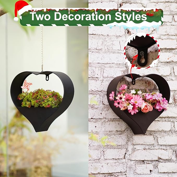 Metal Plant Hangers Indoor and Outdoor: Valentines Day Gifts for Her Wife Women Mom Garden Lovers Birthday - Heart Shape Hanging Planters for Window Wall Living Room Office Decor(Black)