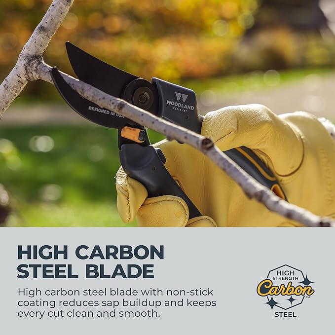 Woodland Tools Co. Duralight Bypass Pruning Shears – 5/8" Cut Capacity, Lightweight Hand Pruner, High Carbon Steel Blade, Adjustable Lock, Internal Spring, Soft Grip Garden Tool for Plants and Shrubs