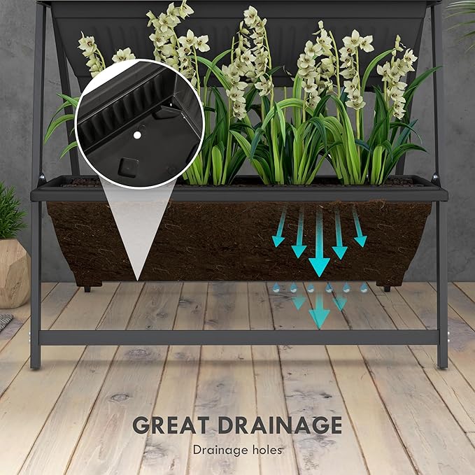 Outsunny Raised Garden Bed, 4 Tier Vertical Garden Planter Set, 4 Outdoor Planter Boxes with Stand, Self Draining Design Elevated Garden for Vegetable, Flowers & Herbs, Black