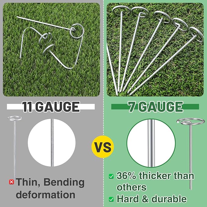 100 Pcs 7 Gauge Thickened Graden Fabric Stakes - 6in Heavy Duty Galvanized Landscape Staples, Circle Top Ground Pins for Securing Lawn Weed Barrier Fabric Cover