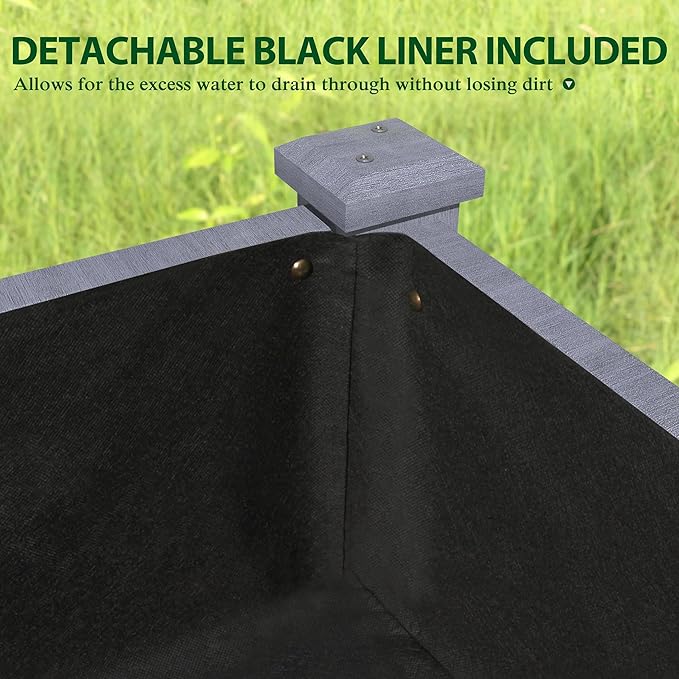 BlueWish 48" W x 24" D x 33" H Raised Garden Bed, Garden Bed with Detachable Black Liner, 3 Drainage Holes, Cedar Frame, 220 lbs Capacity, Planter Box for Outdoor, Patio, Backyard, Gray