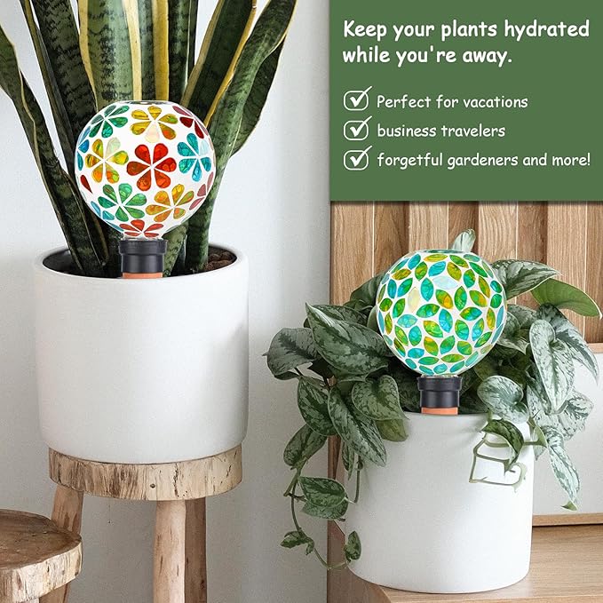 Plant Watering Globes Mosaic Self Watering Spikes 2 Pack Large Self Watering Planter Insert Automatic Watering Device Outdoor Indoor Decoration