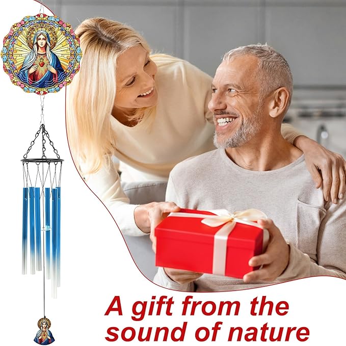 Lady of Guadalupe Windchimes with Wind Spinner Outdoors, Wind Chimes Catholic Gifts for Women Mom Sisters, Metal 3D Hanging Ornaments Decor for Garden Outside Yard
