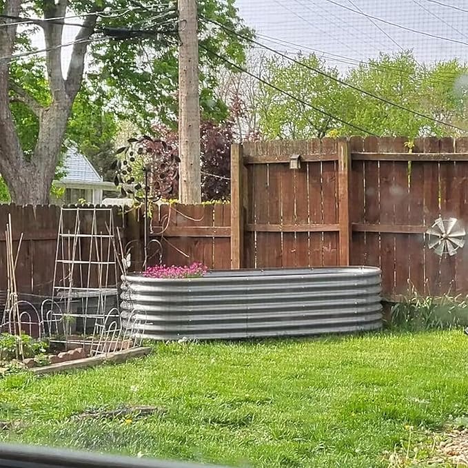8 Pack 8x3x2FT Galvanized Raised Garden Bed Kit Oval Metal Ground Planter Box Outdoor Bottomless Planter Raised Beds for Vegetables Flowers Herbs Fruits, Gray