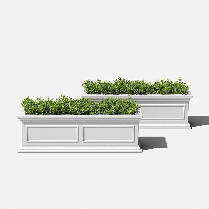 Veradek Brixton Window Box Plastic Planter - Large Rectangular Planter for Outdoor Balcony/Windowsill | Crack-Resistant All-Weather | Classic Estate Design for Flowers, Herbs, Succulents