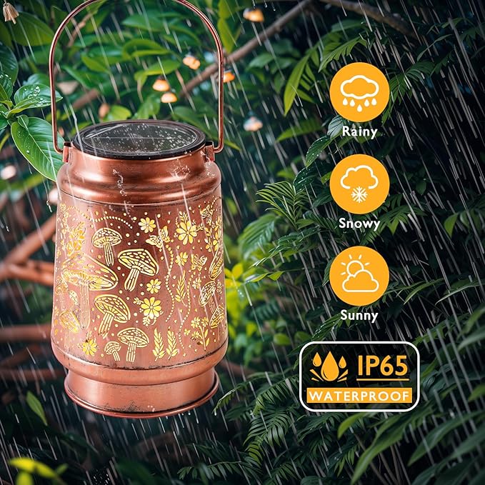Homemory Christmas Gifts for Women Mom Grandma, Solar Lanterns Mushroom Lights Outdoor Waterproof Garden Decor, LED Hanging Solar Lights for Yard, Patio, Backyard, Porch, Lawn