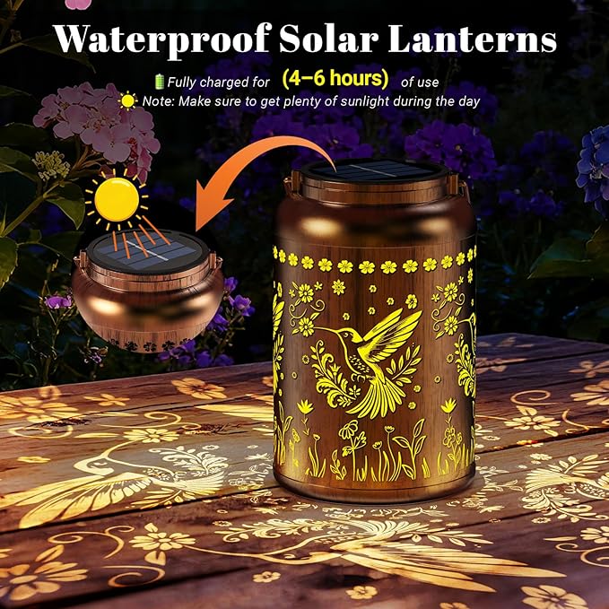Christmas Present, Solar Lanterns Outdoor Waterproof, Garden Decor Gifts for Women Mom Grandma, Outdoor Hanging Lantern Solar Lights, Metal Decorative Light for Yard, Patio, Backyard, Porch, 1 Pack