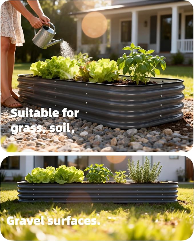 DaisyVibe Raised Garden Bed Kit, Planter Raised Garden Boxes Outdoor, Oval Large Metal Raised Garden Beds for Vegetables Flowers (White, 5ftx2ftx1ft)
