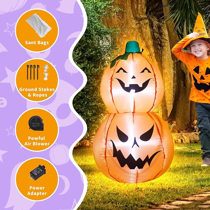TRMESIA 3.5feet Halloween Pumpkin Decorations with Lights：Halloween Decorations Indoor Outdoor Inflatables Pumpkin Combo Blow Up Inflatables for Yard Garden