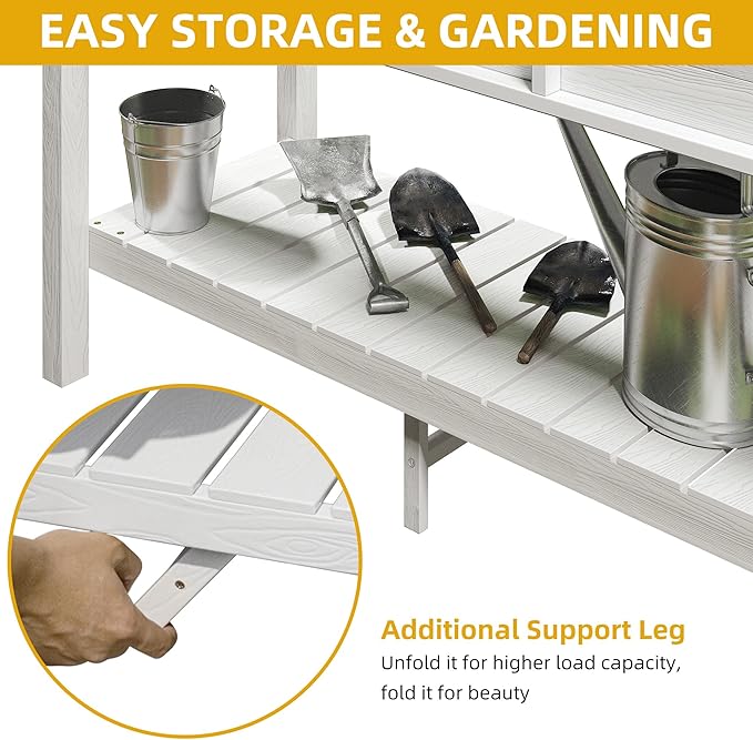 DWVO 48x18x30in Raised Garden Bed, Poly Wood Planter Box Stand,Weather Resistant Planter Box with Legs & Storage Shelf, Elevated Garden Bed for Backyard, Patio, Balcony,White