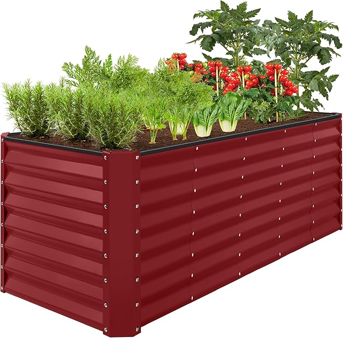 Best Choice Products 8x2x2ft Raised Outdoor Metal Garden Bed, Rectangular Planter Box for Herbs, Flowers, and Deep Root Vegetables w/ 240 Gallon Capacity - Royal Red