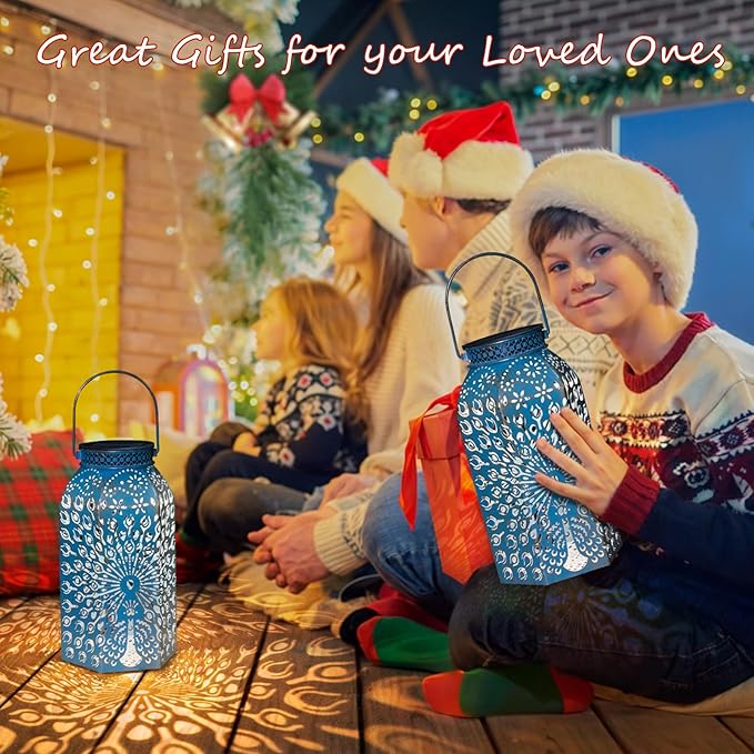 Christmas Gifts for Women Solar Lanterns Outdoor Waterproof Peacock Garden Gifts Mom, Big Solar Lights, Garden Decor, Yard Art, Mothers' Day Birthday Gifts Grandma Grandpa(2Pack, Blue Gold