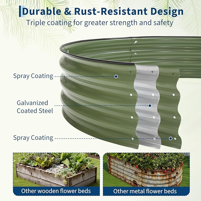 PeakPursuit 4X4x1Ft Galvanized Raised Garden Bed Kit, Metal Raised Garden Bed, Round Planter Box with Open-Ended Base for Vegetables, Flowers, Herbs & Fruits