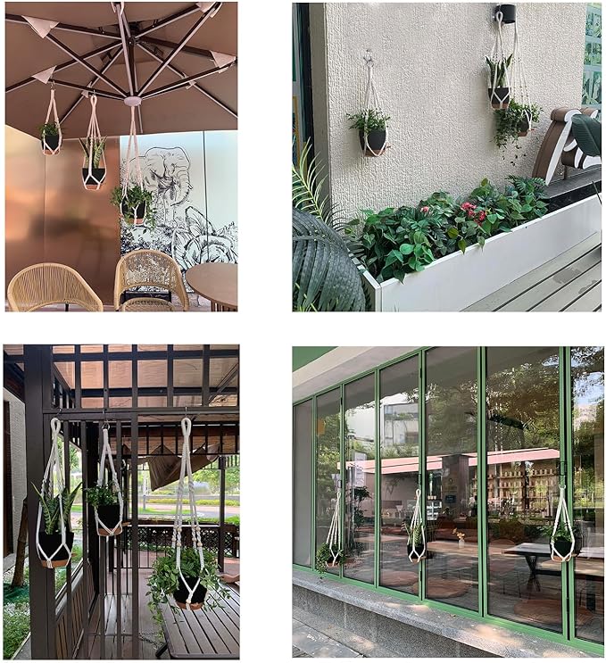 Hanging Planters with Macrame Plant Hangers for Indoor Outdoor Plants,3 Set Hanging Baskets Flower Pots Holders 35‘’/27‘’/21‘’,Self-Watering Pots 7‘’/6‘’/5.5‘’,Boho Home Decor (Black)