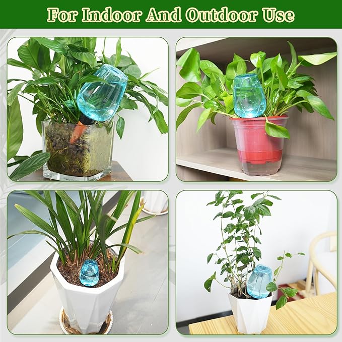 3pcs Plant Self Watering Globes, Plastic Water Bulbs Top Fill, 12.3 oz Plant Watering Devices System Slow Release Terracotta, Water Spikes Stakes for Indoor (Blue-3pack)