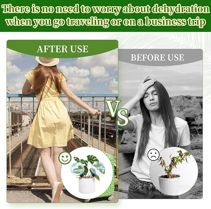 6pcs Large Plant Self Watering Globes, 17.5 oz Plastic Water Bulbs Top Fill, Plant Watering Devices System Slow Release Terracotta, Water Spikes Stakes for Indoor(6pack)