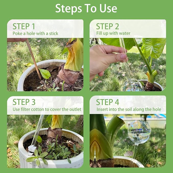 4PC Iridescent Self Watering Globes, Large Glass Rainbow Plant Watering Globes, Self Watering Planter Insert for Indoor and Outdoor, Plant Watering Blubs, Automatic Plant Waterer