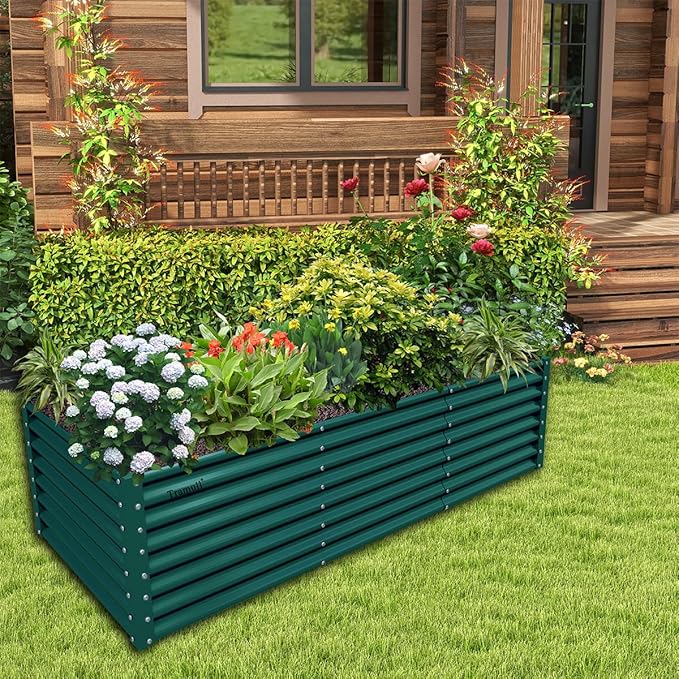 2 Packs Rectangular 8x3x2FT Galvanized Raised Garden Bed Kit Metal Ground Planter Box Outdoor Bottomless Planter Raised Beds for Vegetables Flowers Herbs Fruits, Green