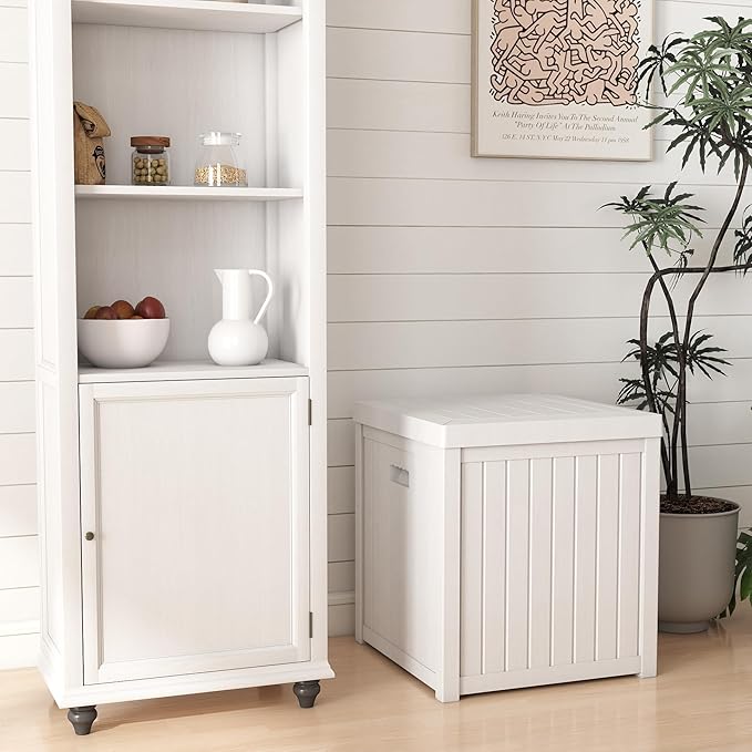 EHHLY Deck Box, 51 Gallon Front Porch Package Bin Delivery Box for Outside, Small Patio Outdoor Storage Boxes Waterproof, UV Resistant Plastic Resin Pool Storage Bins with lids, White