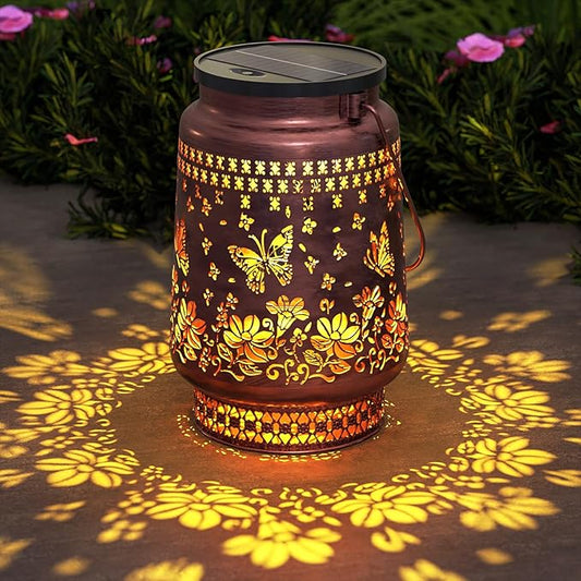 FUYO Solar Lanterns Outdoor Waterproof, Butterfly Metal Hanging Solar Lights Outside Decorative for Backyard Patio Yard Pathway Porch, Garden Decor Birthday Gifts for Women Mom Grandma