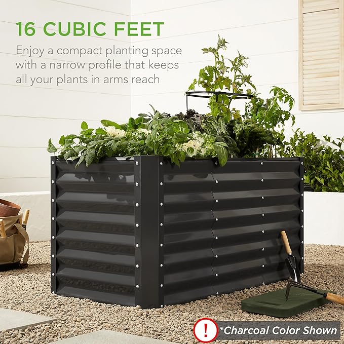 Best Choice Products 4x2x2ft Outdoor Metal Raised Garden Bed, Deep Root Planter Box for Vegetables, Flowers, Herbs w/ 119 Gallon Capacity - Navy