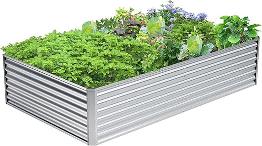 8x4x2FT Galvanized Raised Garden Bed Kit,Vegetable Boxes-Rectangle Metal Flower Box,Large Planter Raised Beds Outdoor Garden for Planting,Fruit,Herb-Silver