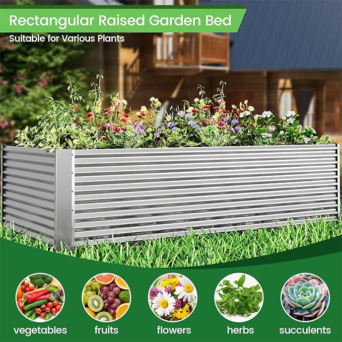 FRIZIONE 3pcs Tall Galvanized Raised Garden Bed Outdoor,Steel Garden Bed for Vegetables,Above Ground Garden Box for Flower,Metal Raised Beds for Gardening - 4x2ft