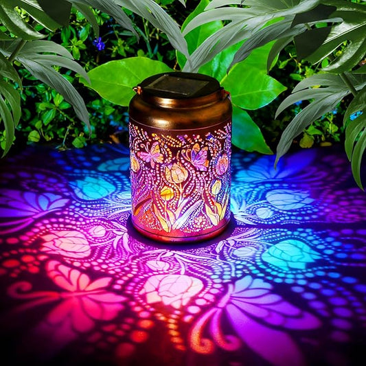 Solar Lanterns Outdoor Waterproof Butterfly Garden Decor, Birthday Gifts for Women Mom Grandma Seniors, Metal Hanging Lanterns Decorative Colorful LED Lights for Lawn, Yard, Patio, Backyard, Porch
