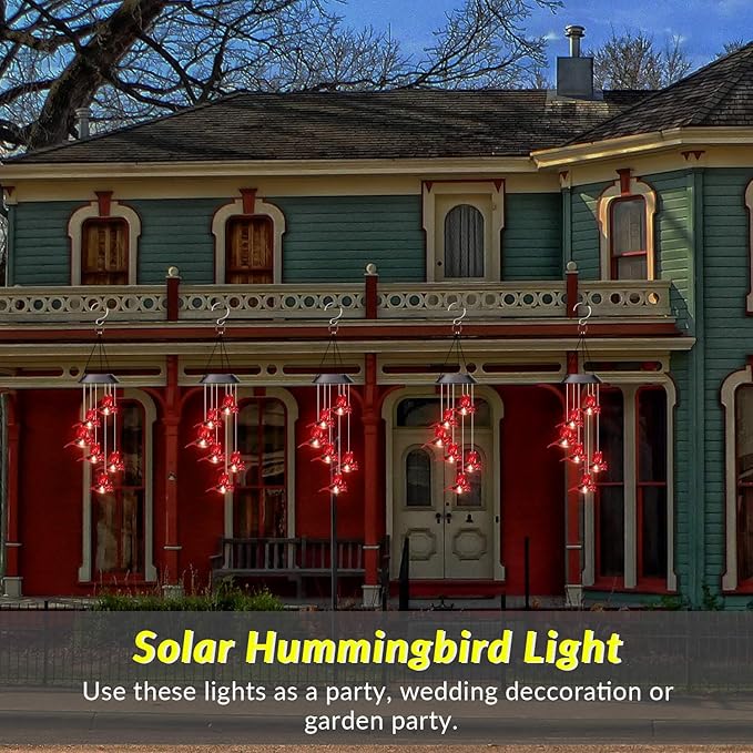 Solar Wind Chimes Cardinal Bird,Solar Cardinal Red Bird Wind Chime Light, with 6 Vivid Hummingbirds Multicolor Led Light，Holidays, Courtyards, Decorations As Gifts… (Cardinal)