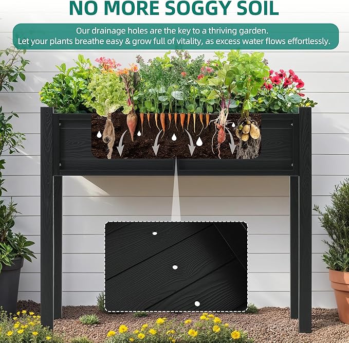 YITAHOME Elevated Garden Bed Raised Garden Bed with Legs & Drainage Hole All-Weather Elevated Planter Box Patio Planters for Herbs Vegetables Flowers Plant Bed for Garden Balcony Backyard, Black