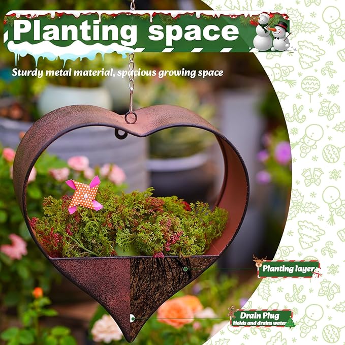 Metal Plant Hangers Indoor and Outdoor: Valentines Day Gifts for Her Wife Women Mom Garden Lovers Birthday - Heart Shape Hanging Planters for Window Wall Living Room Office Decor(Rustic)