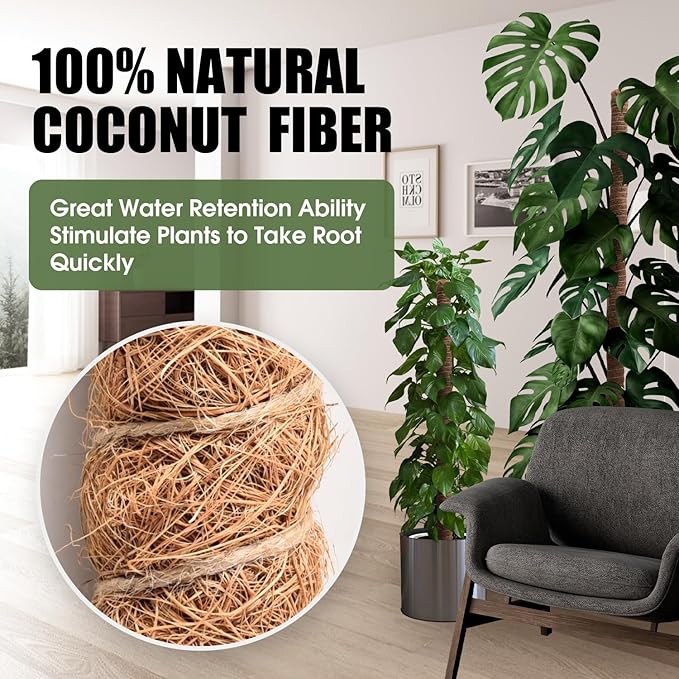 4 Pack Moss Pole, 28 Inch Bendable Moss Poles for Plants Monstera for Climbing Plants, Handmade Coco Coir Pole Plant Sticks Support Stakes for Indoor Plants Plant Grow