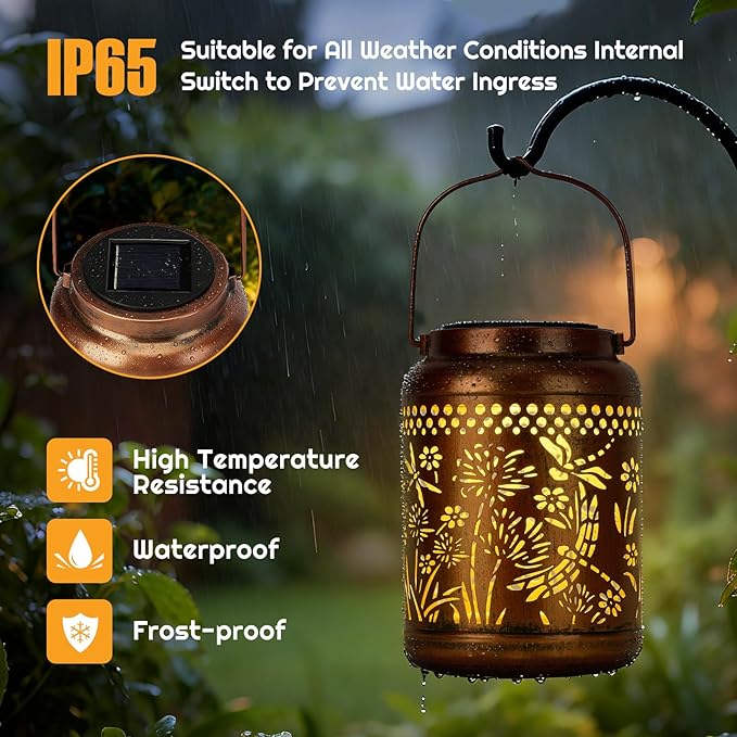 Dragonfly Gift Solar Lanterns Outdoor Waterproof - Dragonfly Garden Decor Hanging Solar Lantern Metal Decorations for Patio Yard Lawn Porch Pathway, Christmas Decor Birthday Gift for Women Mom Grandma