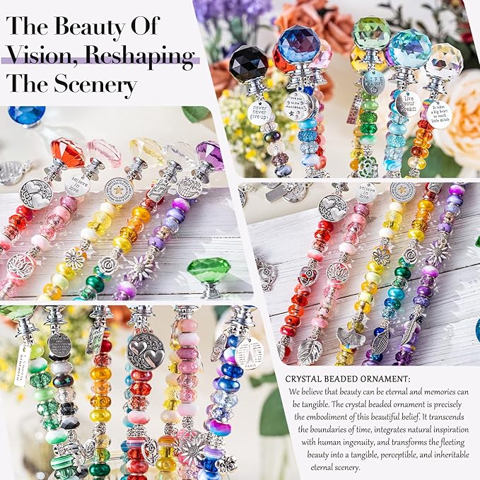 513Pcs DIY Beaded Garden Stakes, Fairy Wand Kit Garden Stakes Decorative with 18 Threaded Rod, Crystal Top, Large Holes Bead for Christmas Plants Garden Outdoor&Indoor Decorative（12IN）