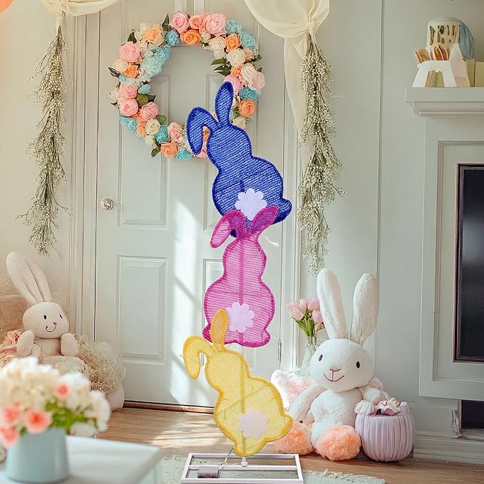 VIHOSE Easter Bunny Lights Outdoor Decoration 41 Inch H Pre-lit Lighted Heart Decor with 50 Warm White Lights Easter Rabbit Decoration for Indoor Outdoor Porch Garden Lawn Front Yard