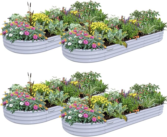 4 Pack 8x3x1FT Galvanized Raised Garden Bed Large Metal Planter Box Kit Elevated Raised Garden Planters for Outdoor Plants, Gray