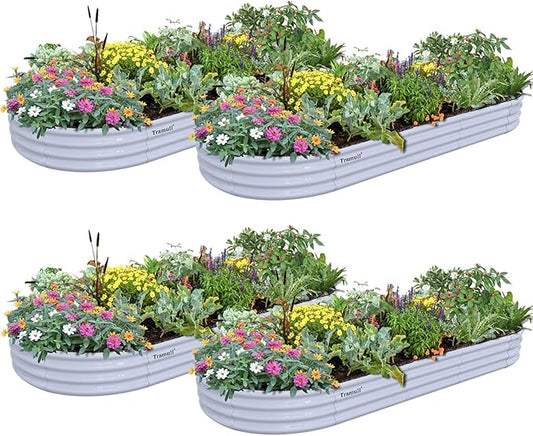 4 Pack 8x3x1FT Galvanized Raised Garden Bed Large Metal Planter Box Kit Elevated Raised Garden Planters for Outdoor Plants, Gray