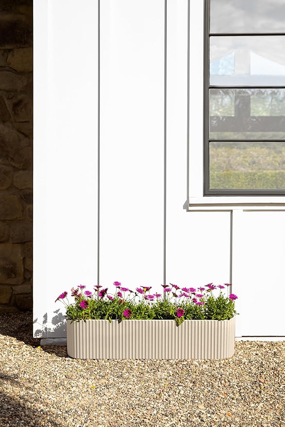 Veradek Demi Series Window Box Planter - Long Planter Box for Windowsill/Balcony | Durable Plastic-Stone Composite Material | Modern Décor for Flowers/Herbs