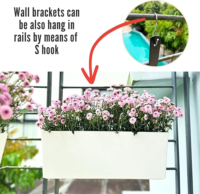 LaLaGreen Wall Hanging Planter Outdoor (20 Inch, 4 Pack) Wall Mounted Self Watering System Window Boxes with Bracket, White Rectangular Plant Pot Flower Box Container Indoor Modern Herb Kitchen Decor